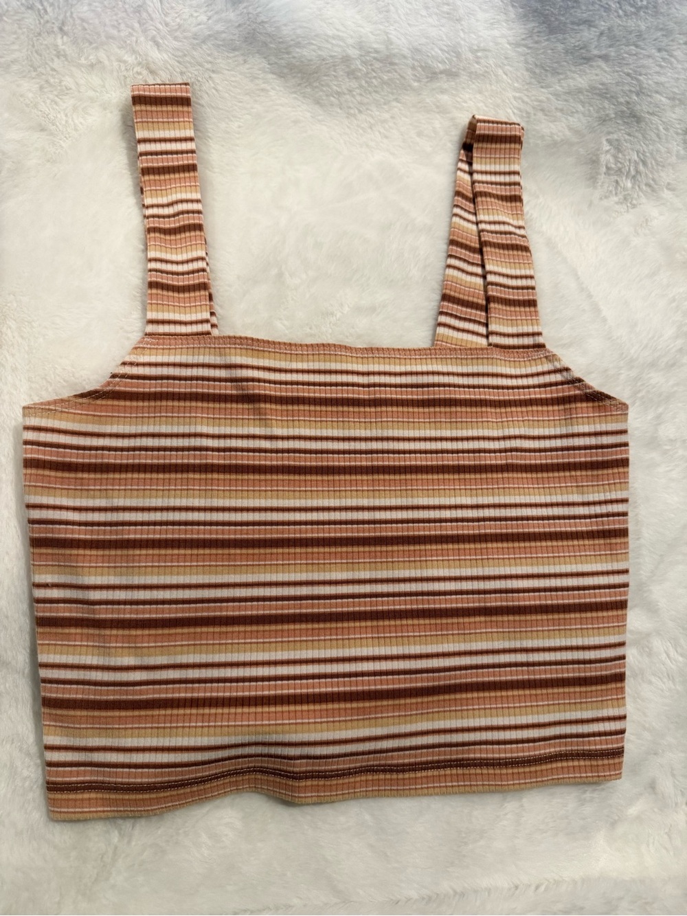 Striped Ribbed Square-Neck Crop Top